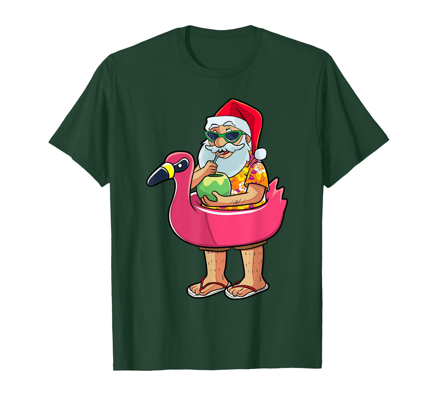 Christmas in July Funny Santa Flamingo Pool Float Summer Men T-Shirt