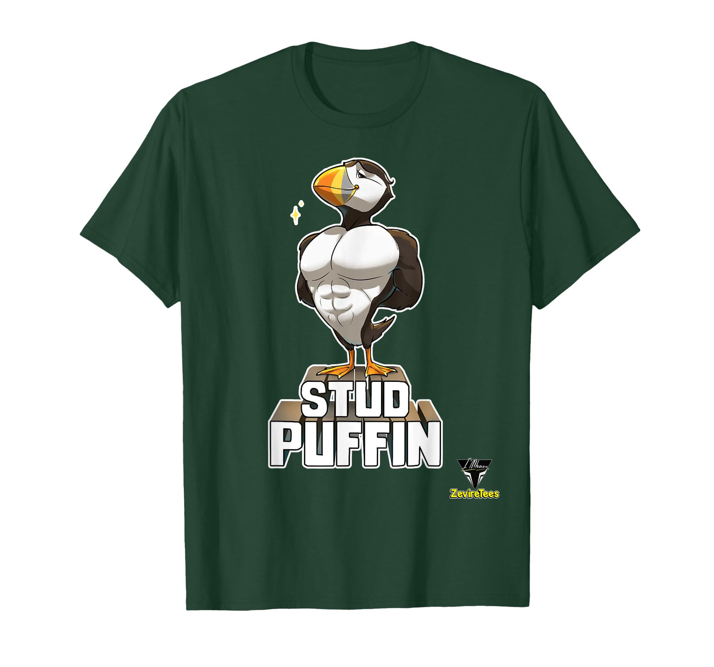 ZevireTees Stud Puffin T-Shirt - Men's Unisex-Adults Black Cotton 100% T-Shirt - Small - Short Sleeve - Studded, Unique Fabric Blend