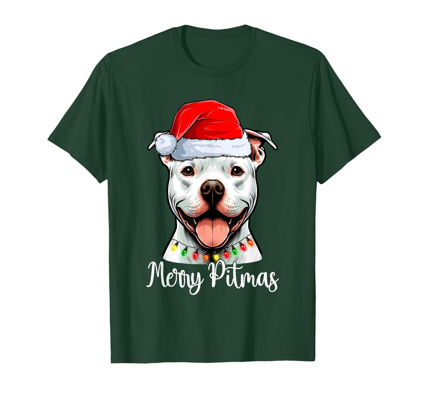 Pit Bull Santa Christmas Tree Lights Xmas Merry Pitmas T-Shirt