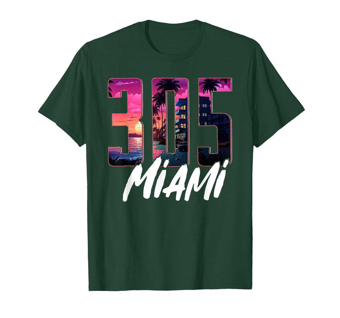 Miami 305 Area Code Vintage Florida Skyline 305 Retro Miami T-Shirt