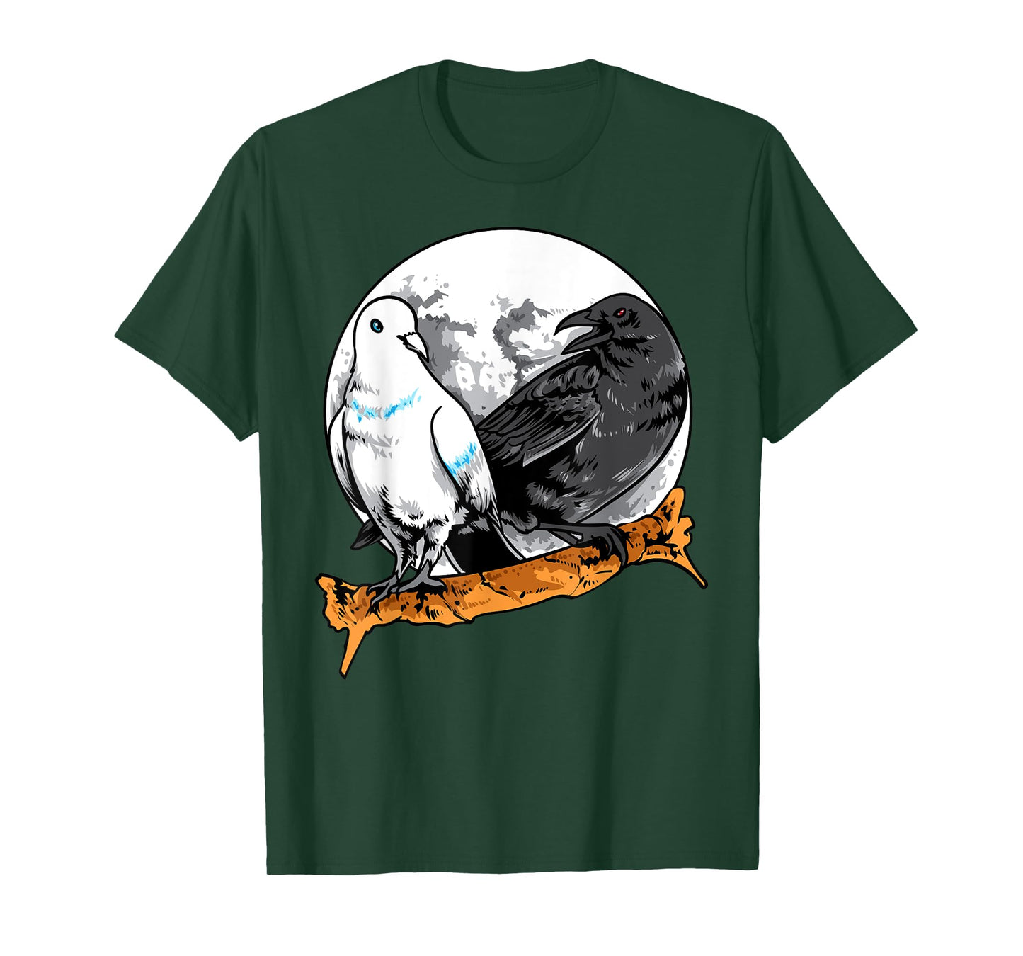 Dove and Crow Ying Yang Raven Birds Spirit Animals Moon T-Shirt