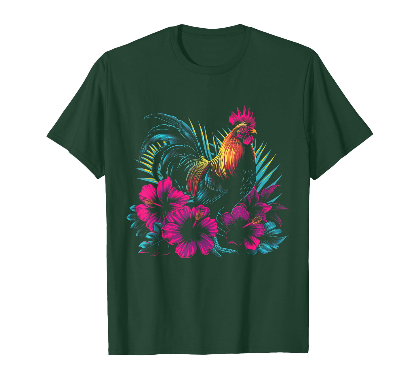 Chicken Hawaiian Flowers Rooster Kauai Hawaii Vintage T-Shirt