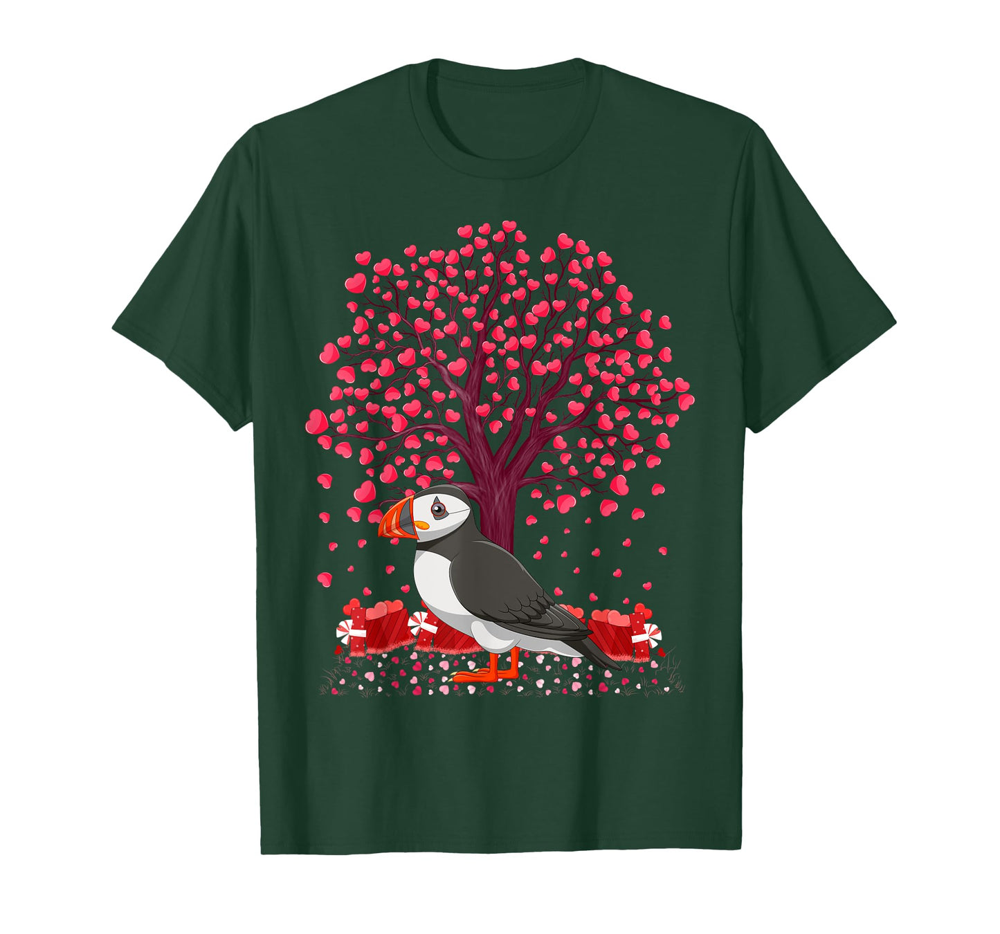 Puffin Bird Lover Heart Tree Puffin Valentine's Day T-Shirt