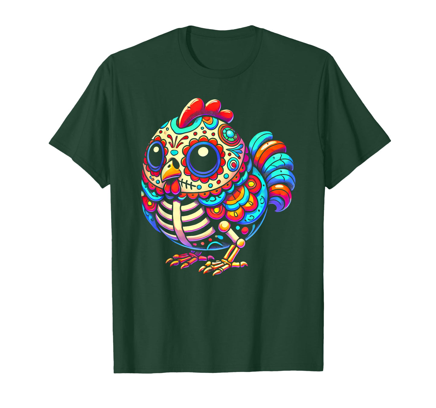 Colorful Sugar Skull Chicken Día de los Muertos Fun Skeleton T-Shirt