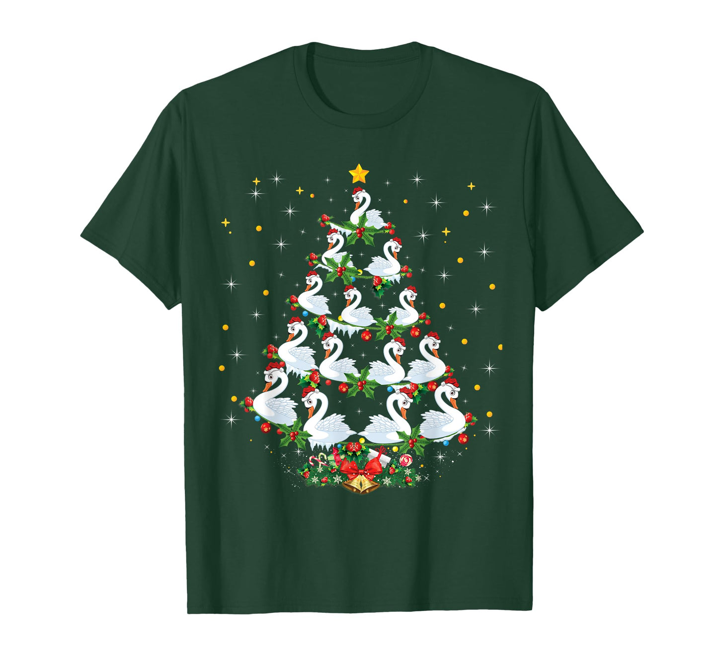 Funny Swans Bird Lover Xmas Gift Swans Christmas Tree T-Shirt