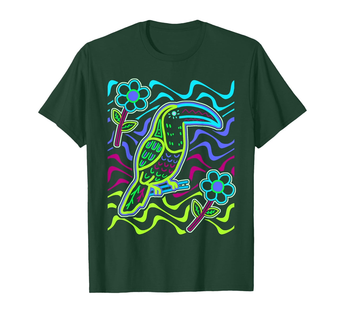 Toucan Bird Aracari Toucanet Mola Art by Panama Kuna Tribe T-Shirt