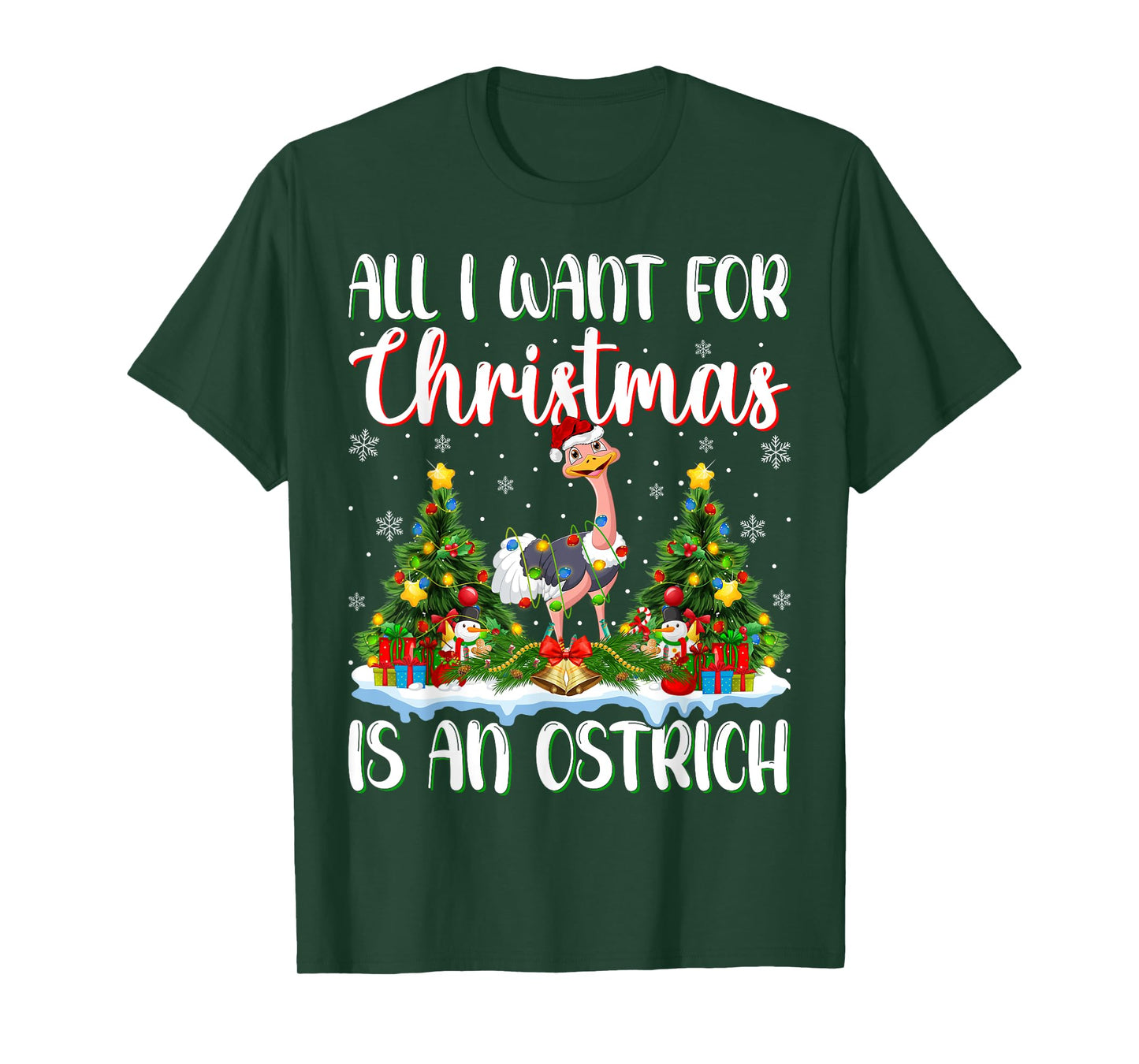 Xmas Lighting Santa All I Want For Christmas Is A Ostrich T-Shirt