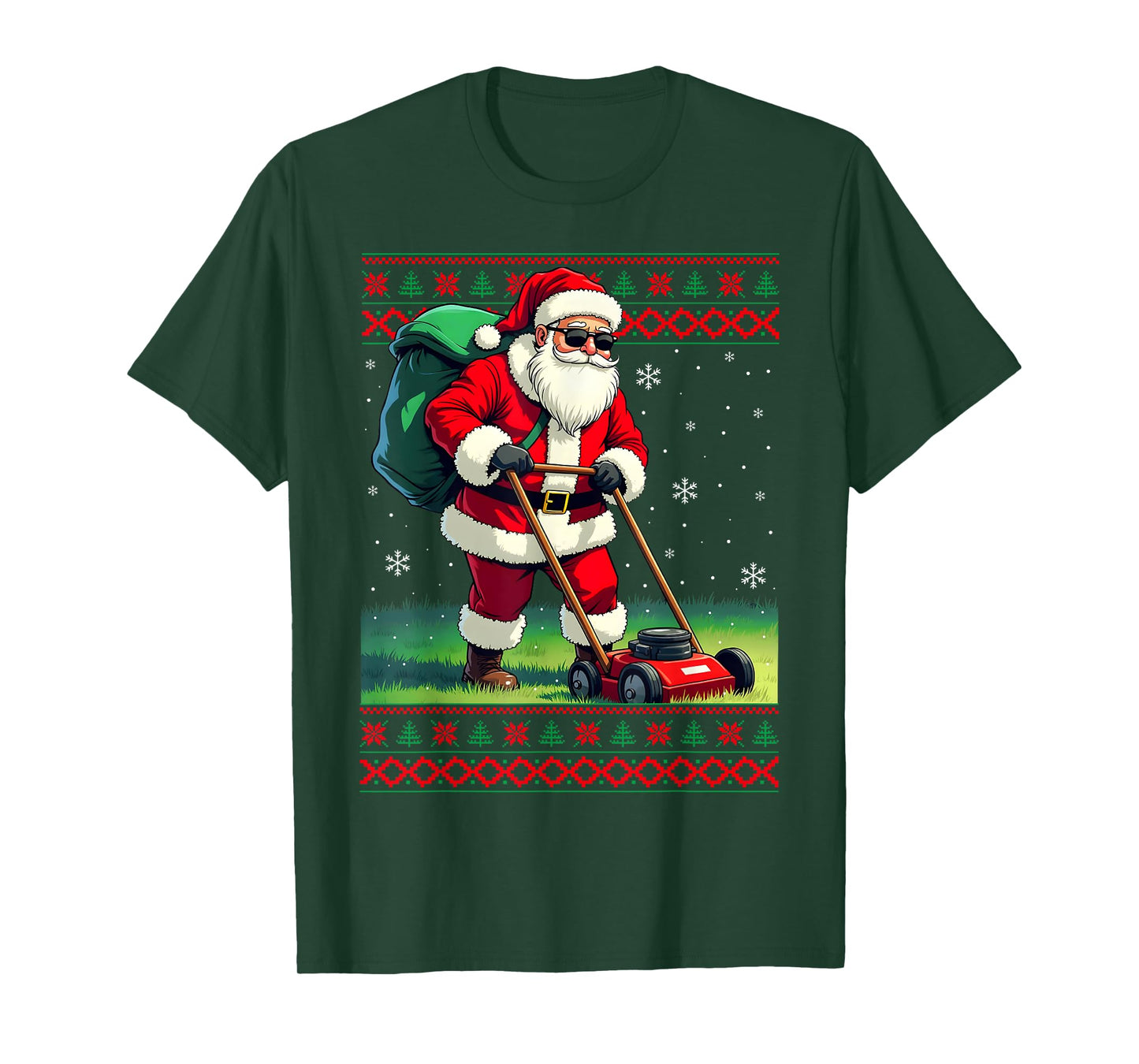 Santa Claus Mowing Lawn Ugly Christmas Holiday Boys Men T-Shirt