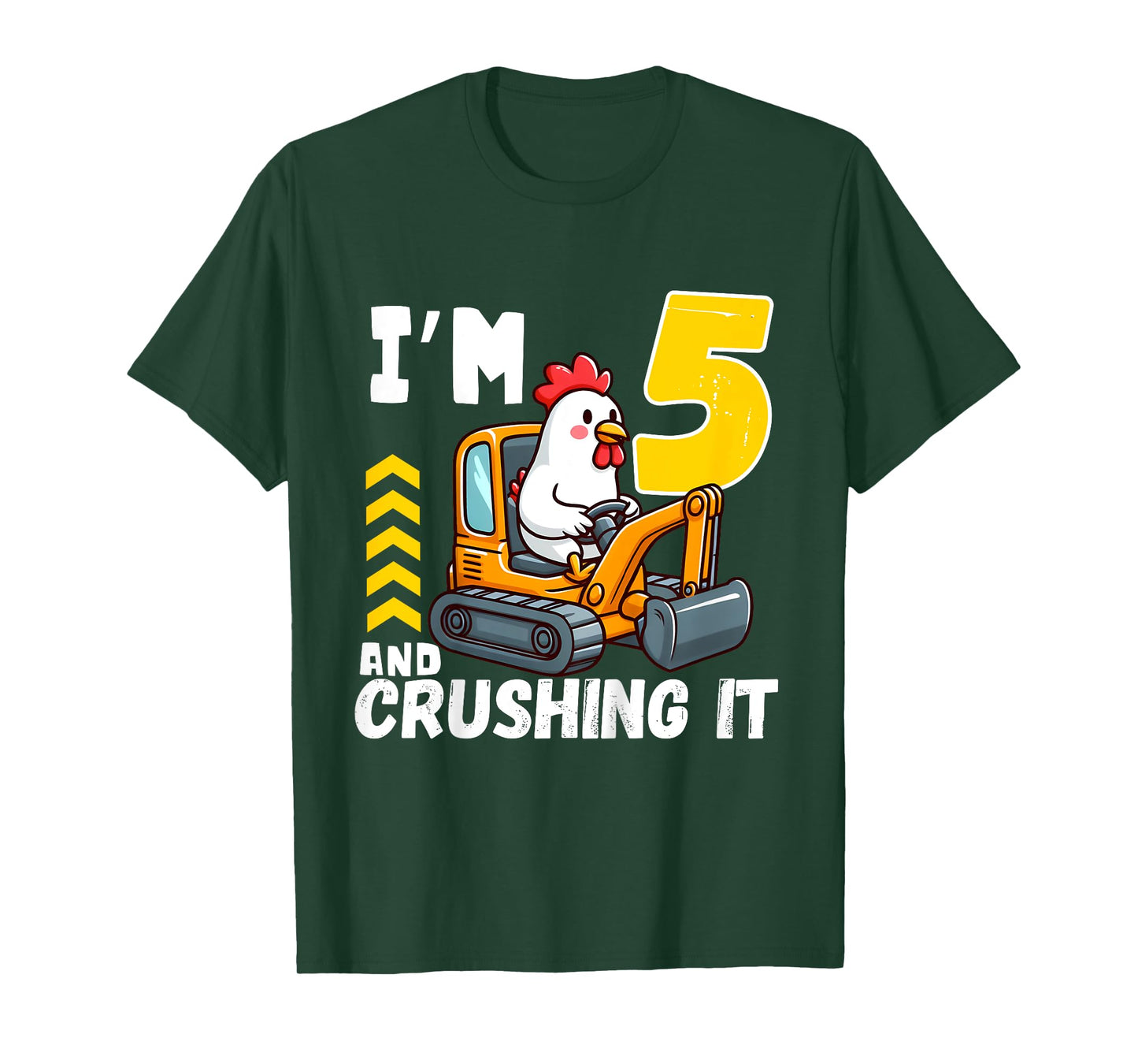 Kids Five 5yr 5th Birthday Construction Boy 5 Years Old Chicken T-Shirt