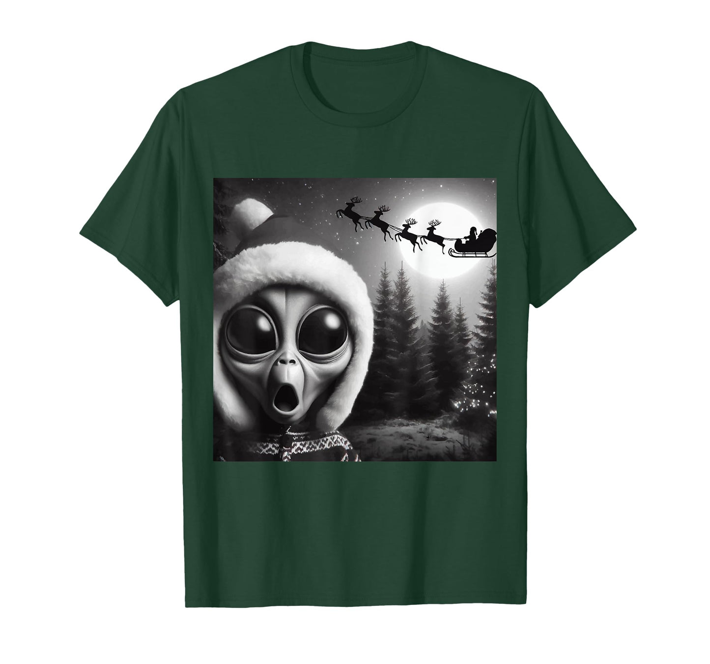 Christmas Alien Shocked by Santa’s Sleigh,Funny Holiday Xmas T-Shirt
