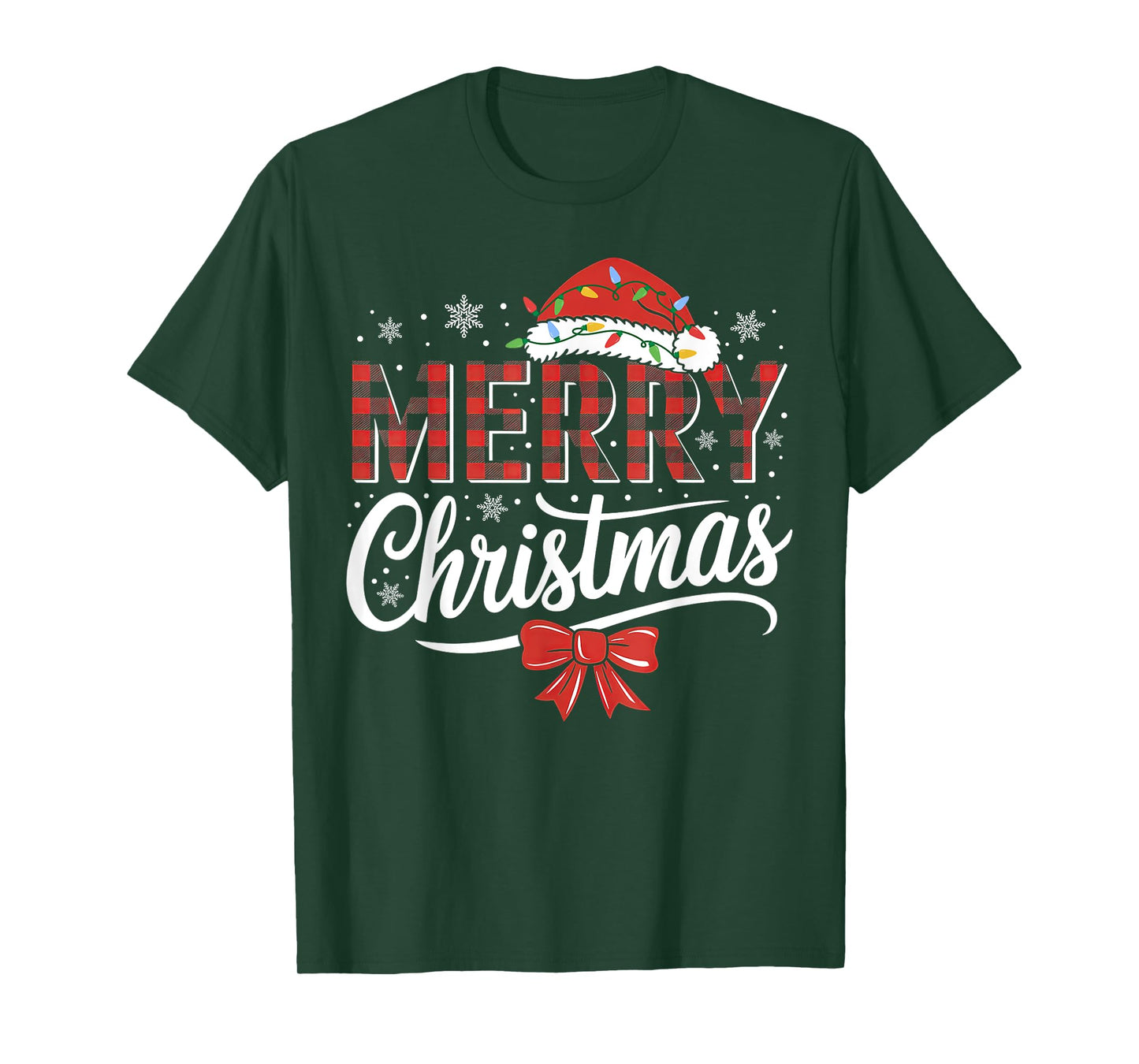 Merry Christmas Lights Red Santa Hat Xmas Family Men Women T-Shirt