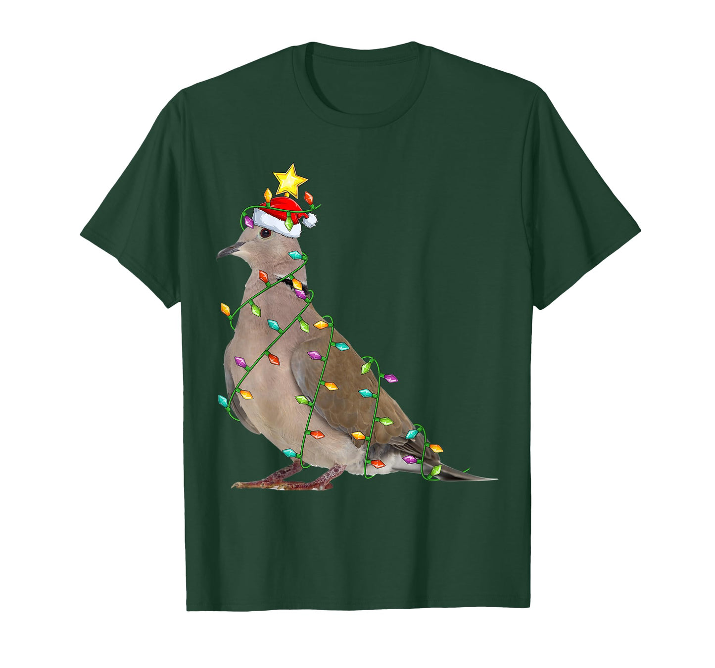 Xmas Tree Lighting Santa Mourning Dove Bird Christmas T-Shirt