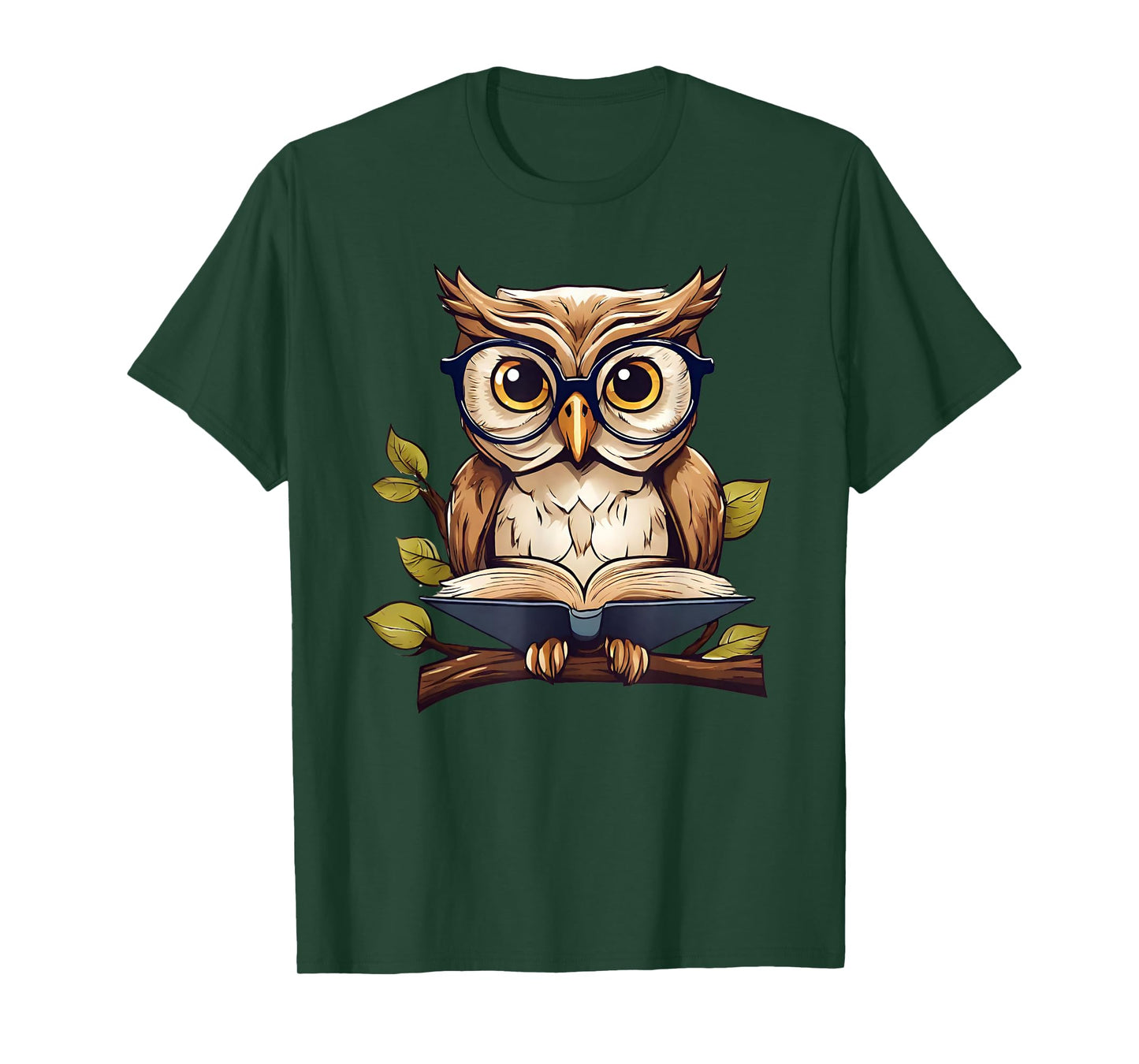 Funny Owl Reading A Book Perched On A Branch Bookworm T-Shirt