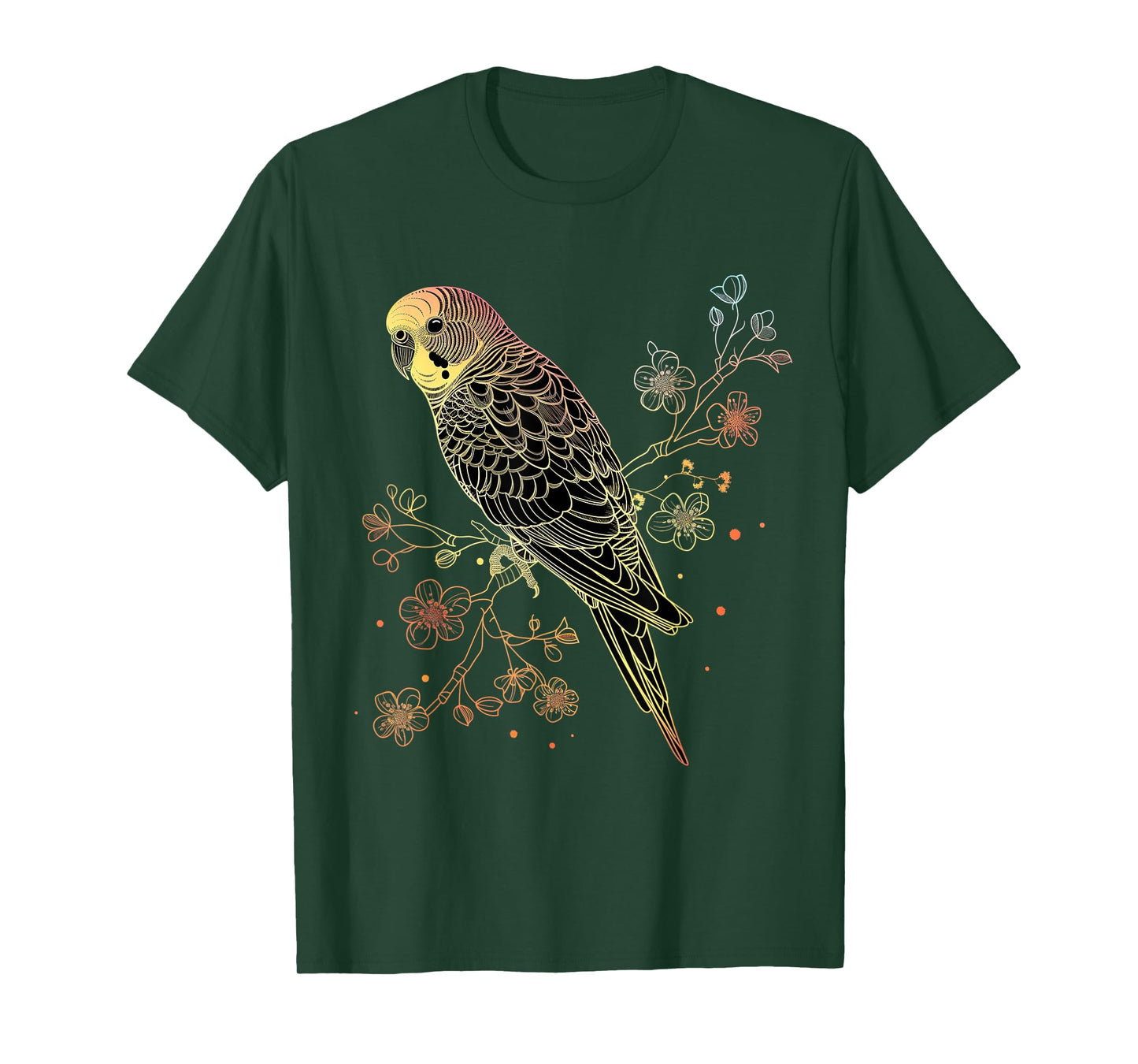 Budgie Parakeet Bird Mom Budgerigar Parrot Vintage Flower T-Shirt