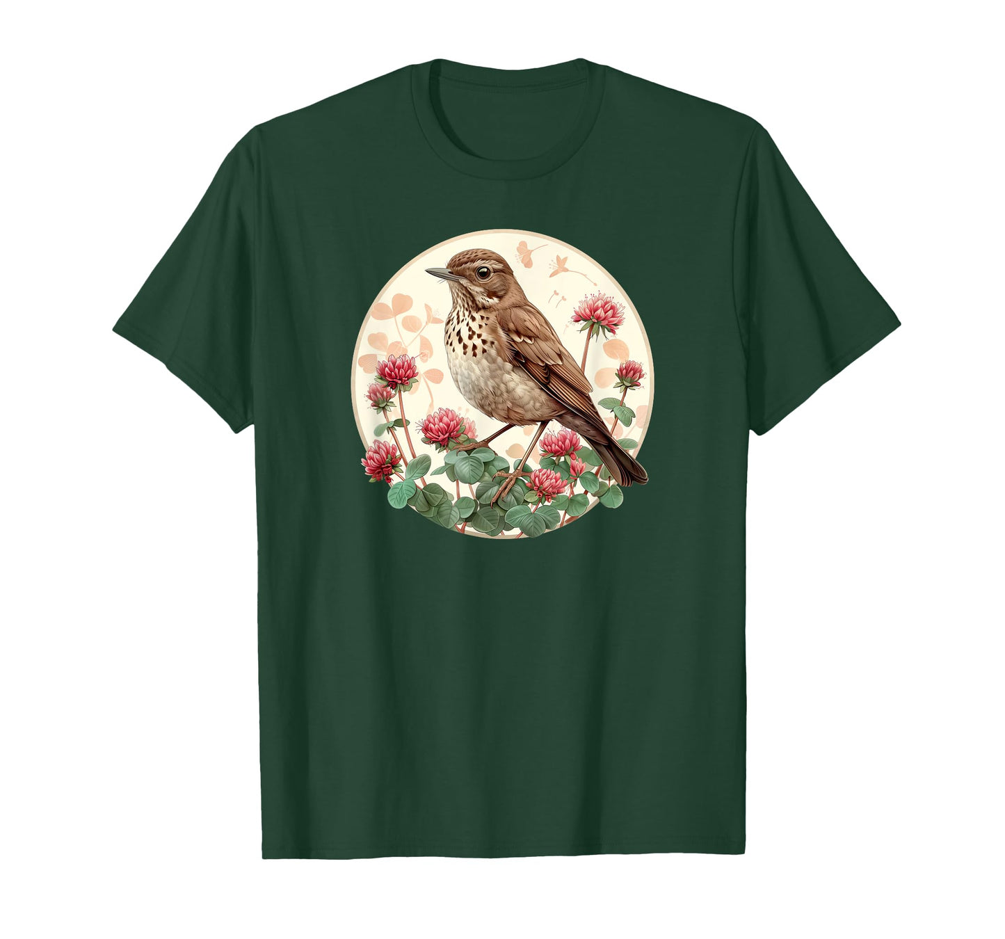 Red Clover Flower - Hermit Thrush Bird T-Shirt