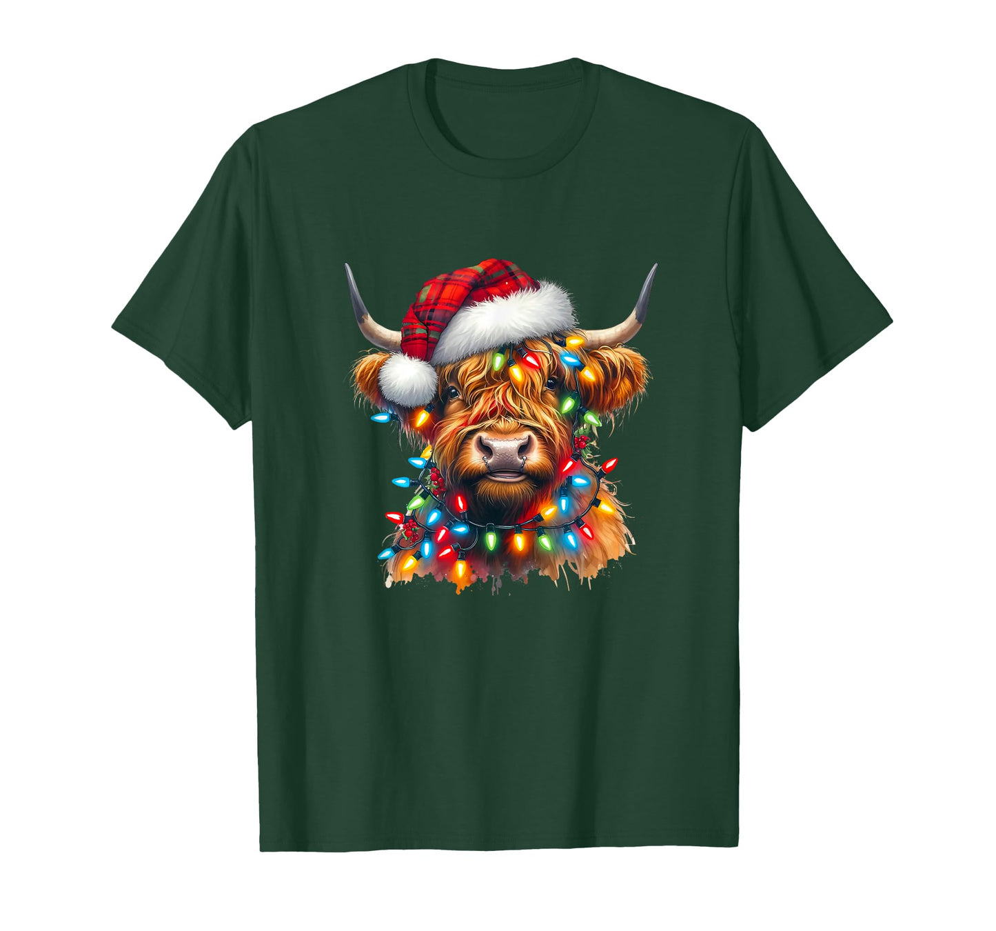 Highland Cow Christmas Xmas Santa Wooly Farm Animal Kids T-Shirt