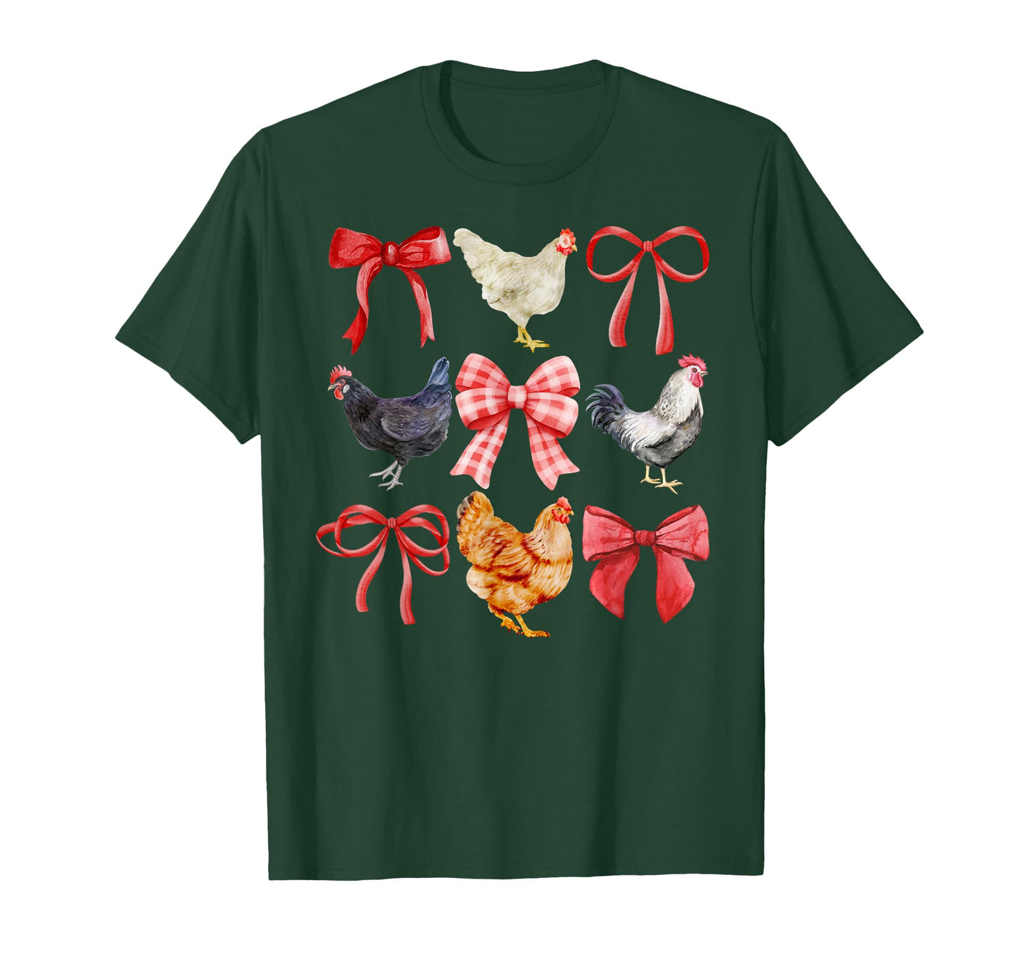 Coquette Chickens, Chickens and Bows, Watercolor T-Shirt