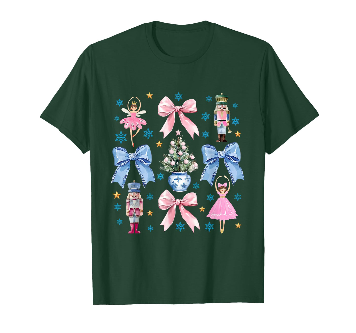 Coquette Pink Blue Bow Nutcracker Xmas Merry Christmas T-Shirt