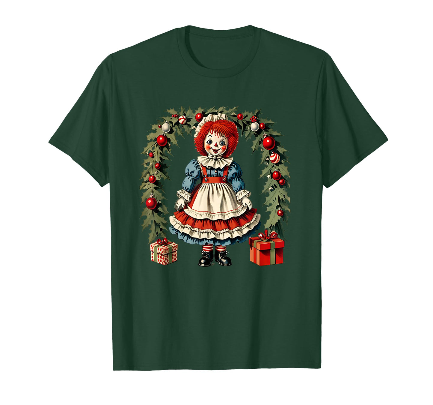 X-mas Children's Cloth Rag Doll Story Raggedy Ann Christmas Wreath and Presents T-Shirt