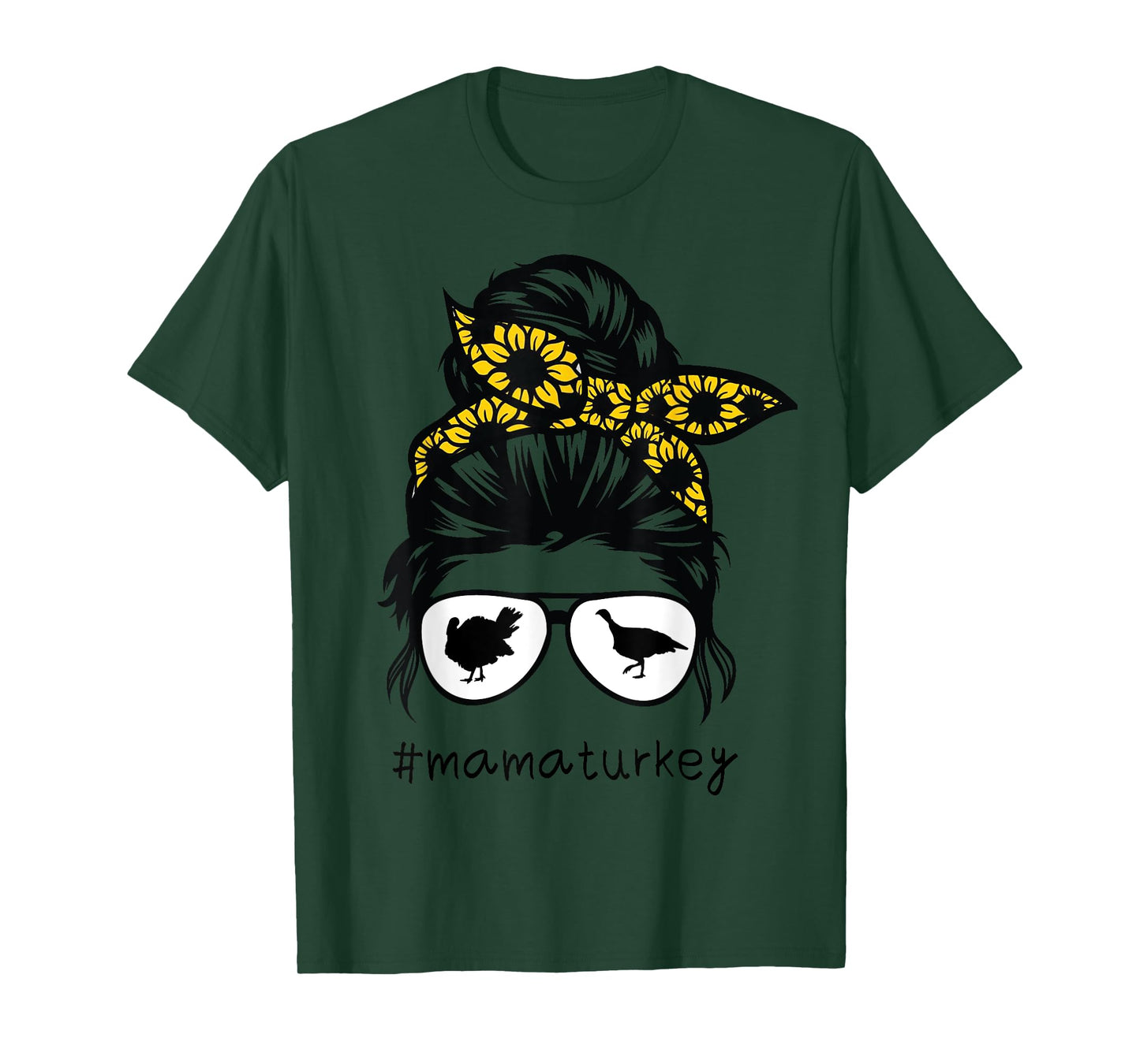 turkey mom Messy Hair Bun Sunflower, turkey mama T-Shirt