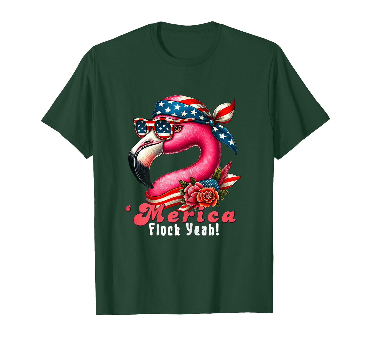 Merica Flock Yeah Patriotic Flamingo 4th of July Usa Flag Women T-Shirt