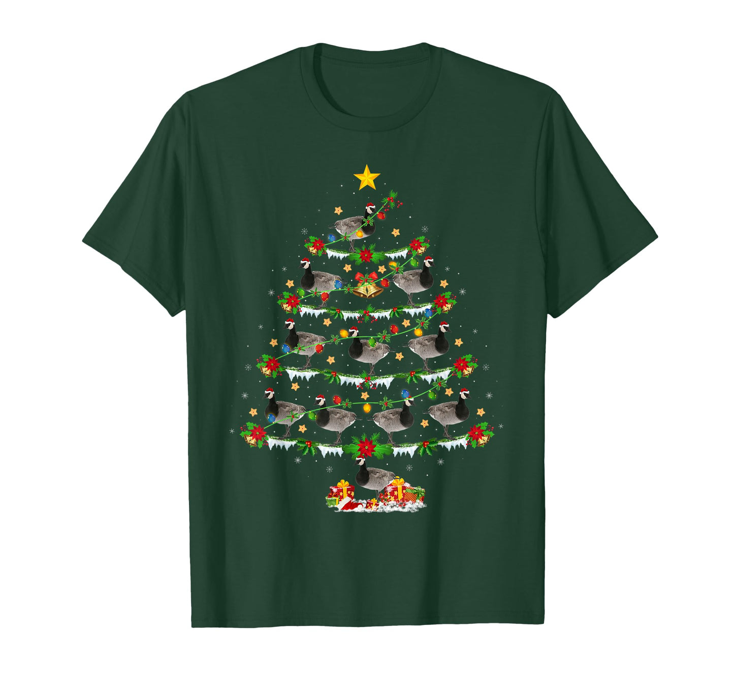 Xmas Tree Canada-Goose Christmas Gifts Goose Bird Lover Unisex-Adults Black Animal Print Modern Animal Print Short Sleeve Crew Neck T-Shirt Small