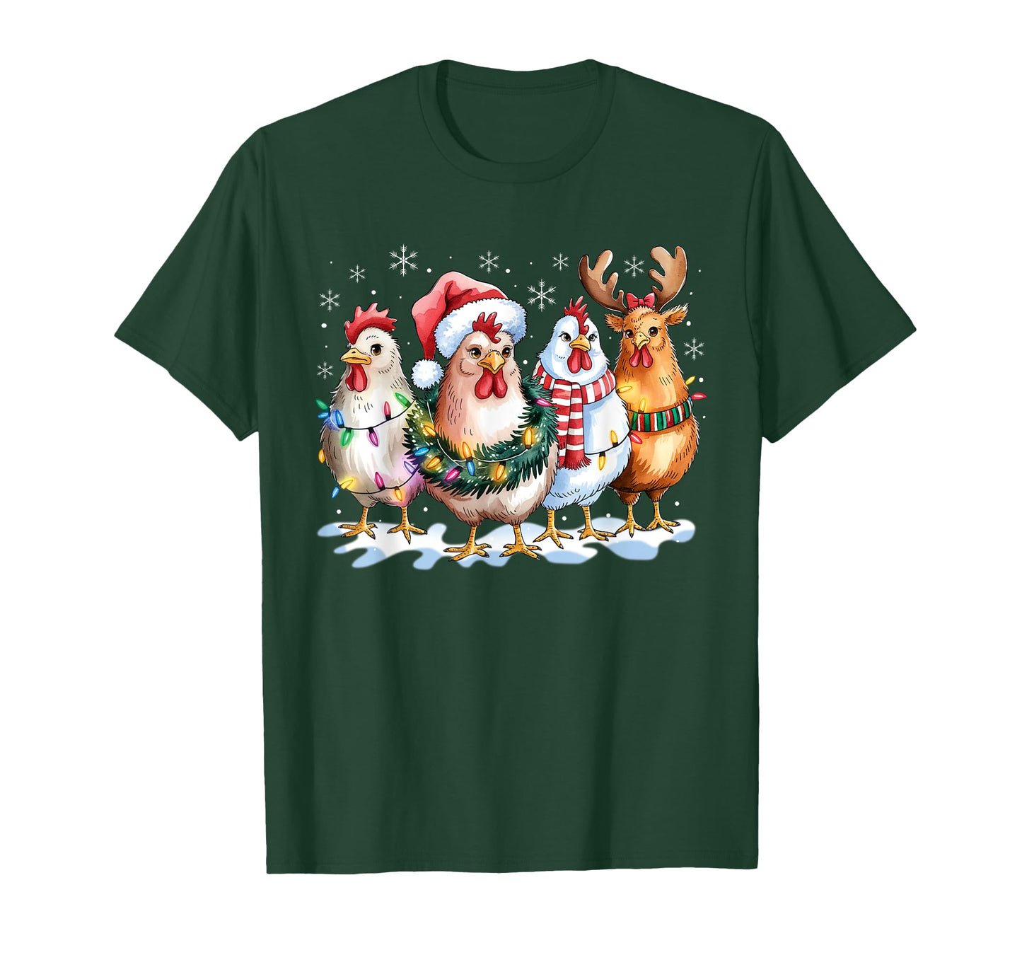 Funny Chicken Santa Hat Reindeer Christmas Lights Ornaments T-Shirt