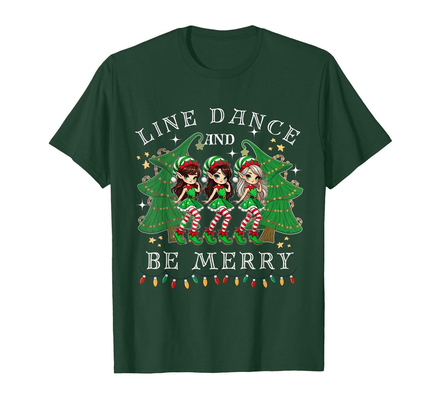 Line Dance and Be Merry Christmas Elf Dancing Holiday Season T-Shirt