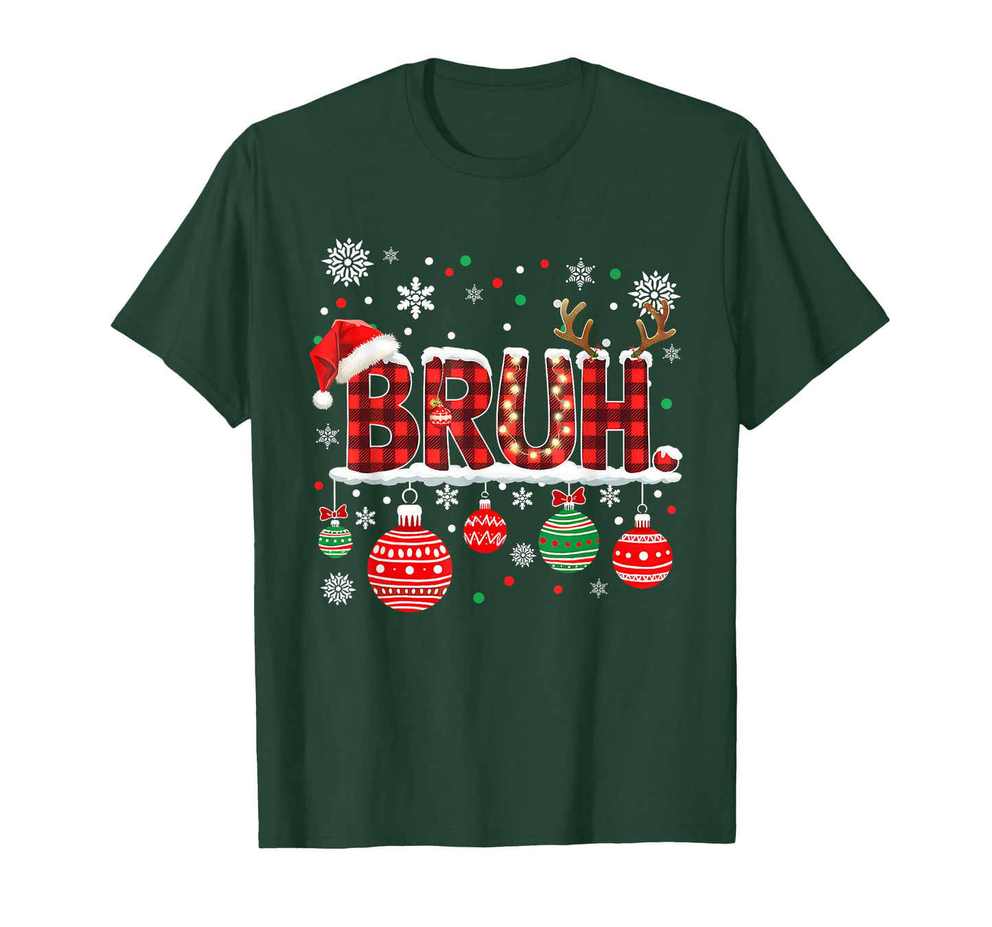Bruh Funny Christmas Plaid Teens Boys Kids Xmas Pajamas T-Shirt