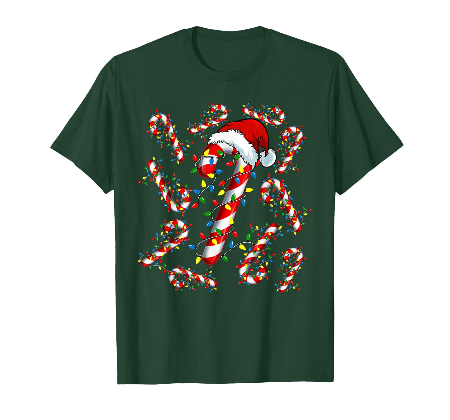 Red and White Candy Cane Santa Funny Christmas Xmas Lights T-Shirt