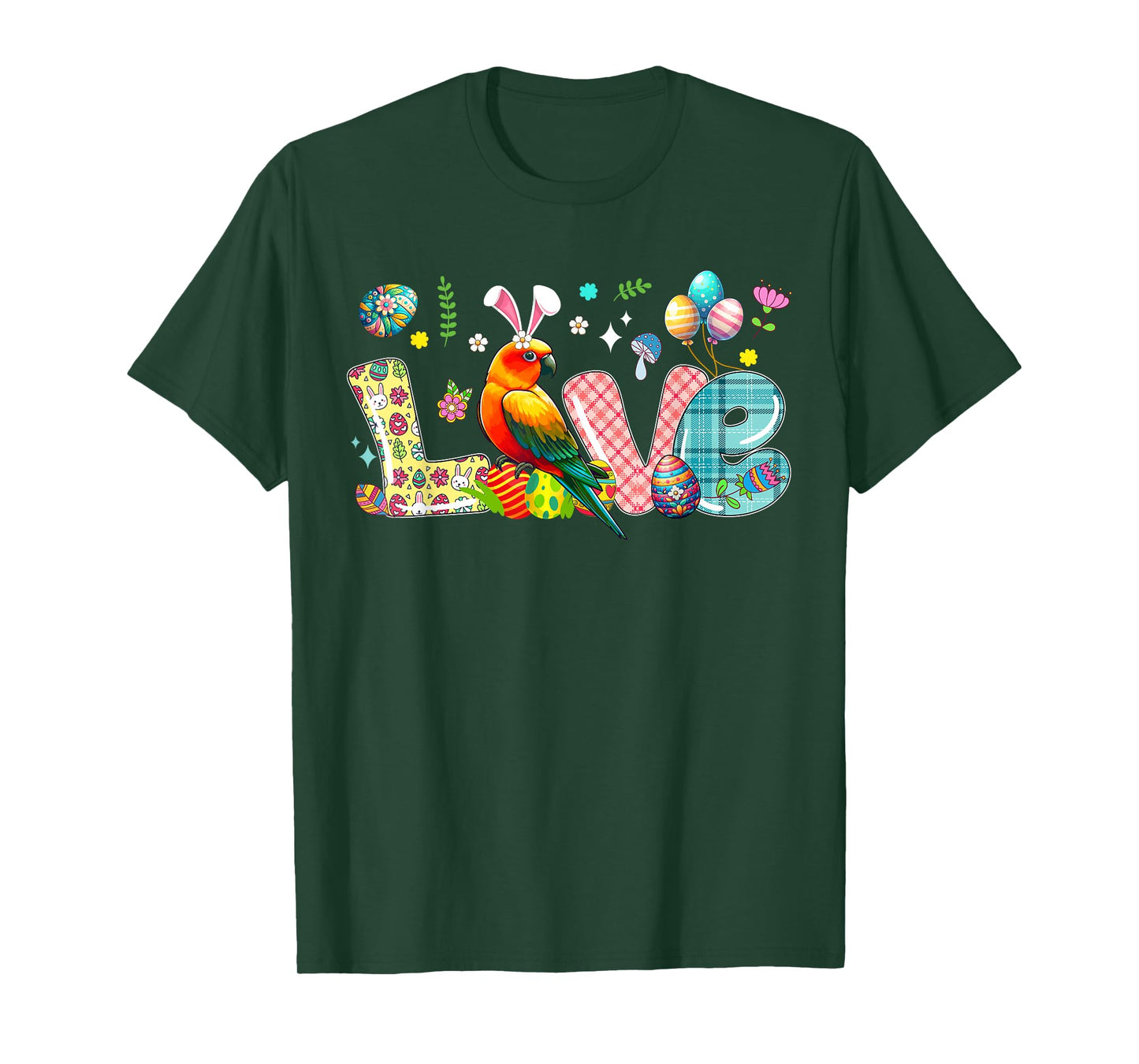 Love Easter Bunny Sun Conure Hunting Eggs Flowers Colourful T-Shirt