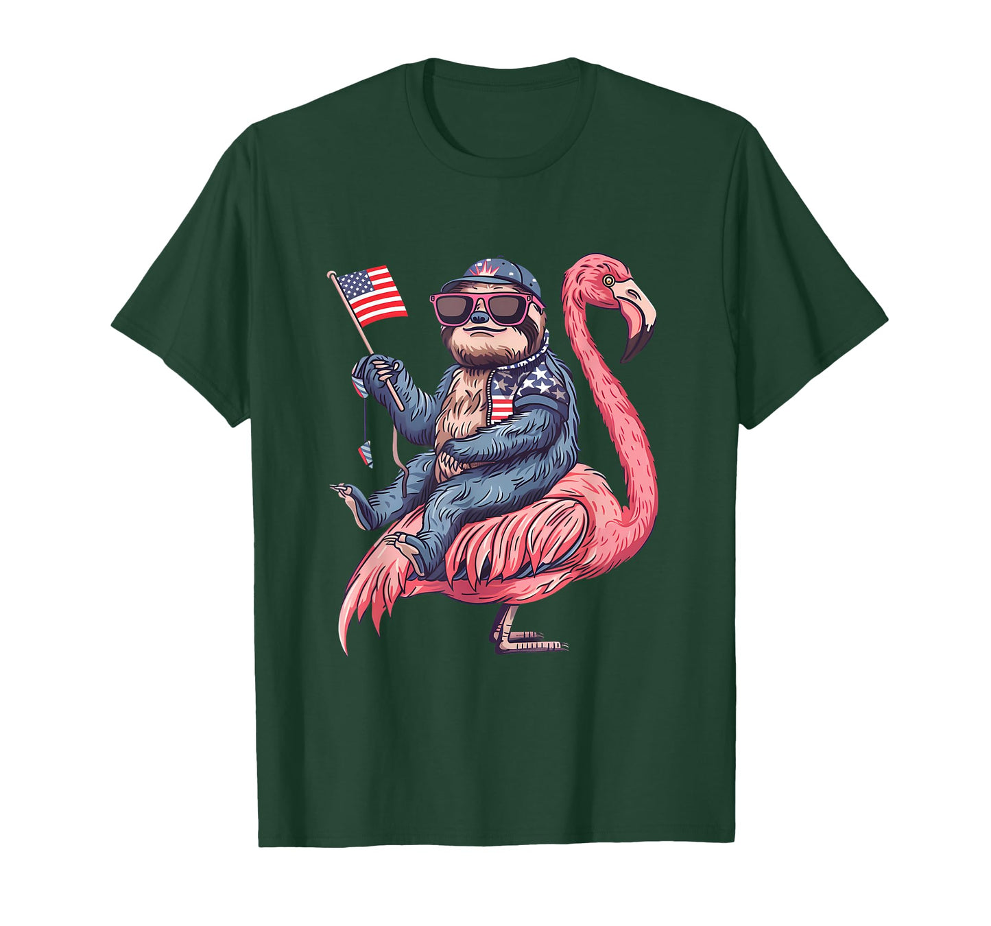 4th Of July Sloth Flamingo American Flag USA Fourth Of July T-Shirt