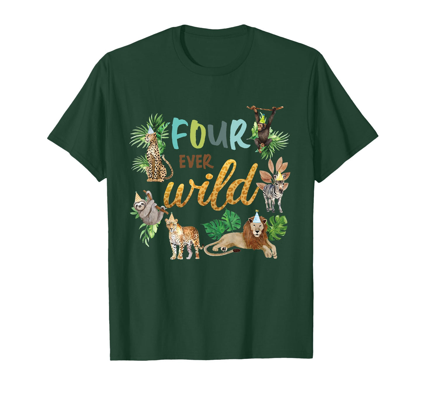Kids Four Ever Wild 4th Birthday Boy Zoo Safari Jungle Theme Son T-Shirt