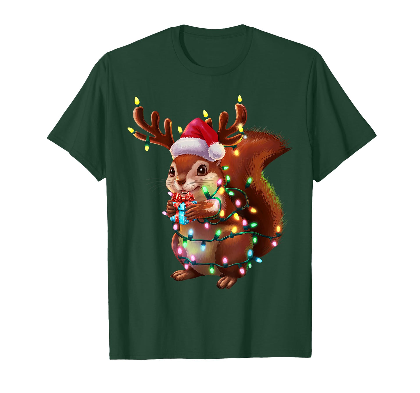 Squirrel Christmas Tree Lights Funny Xmas Family Men Women T-Shirt
