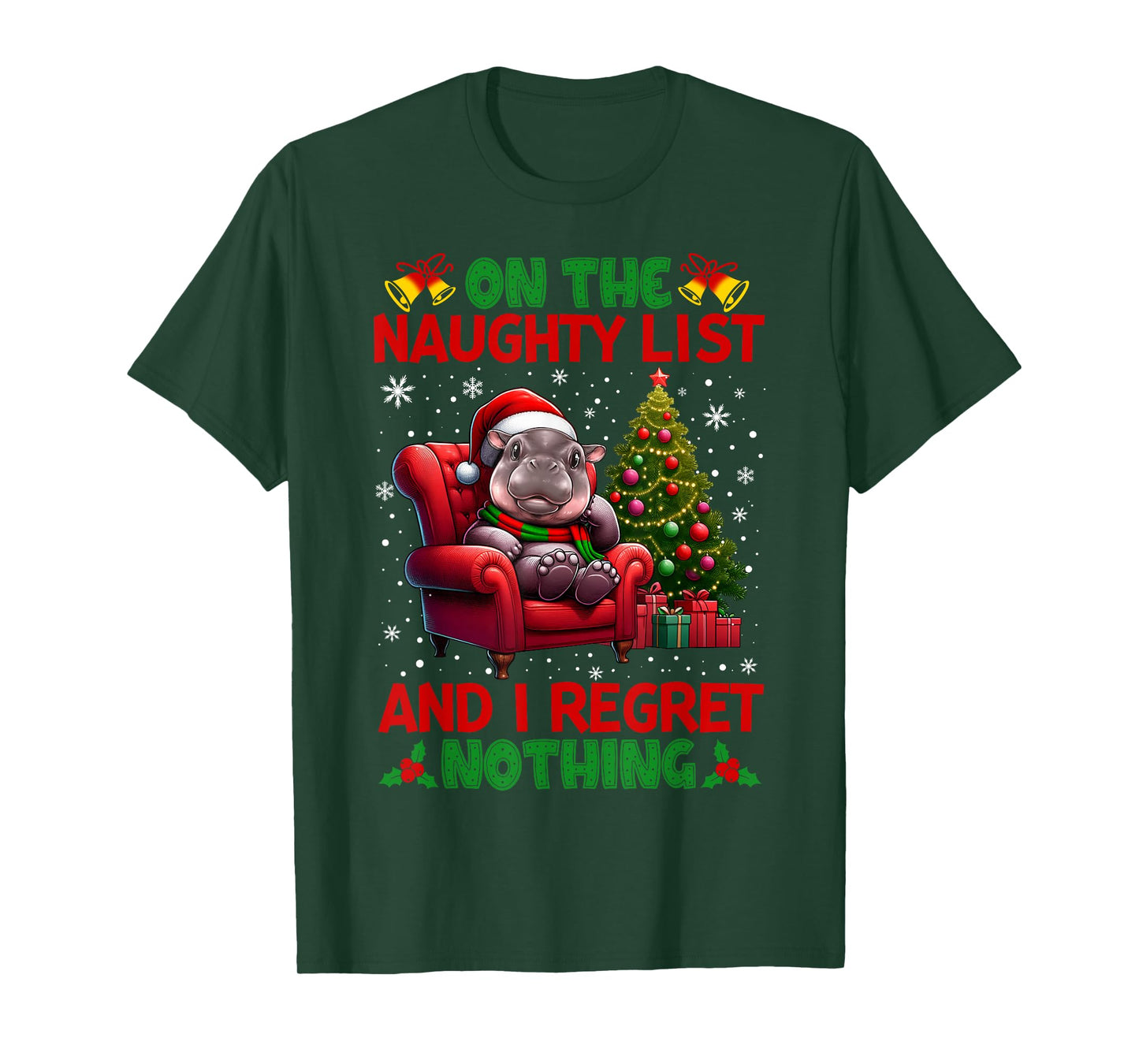 On The List Of Naughty And I Regret Nothing Moo Deng Xmas T-Shirt