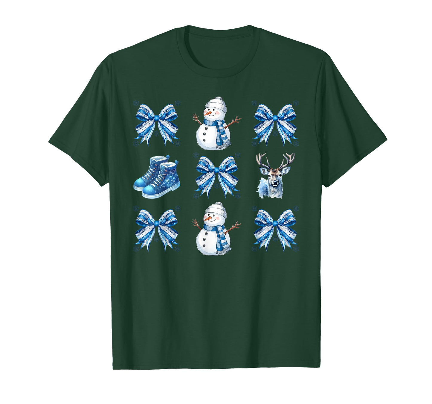 Cute Snowman Coquette Bow Winter Wonderland Icy Blue Xmas T-Shirt