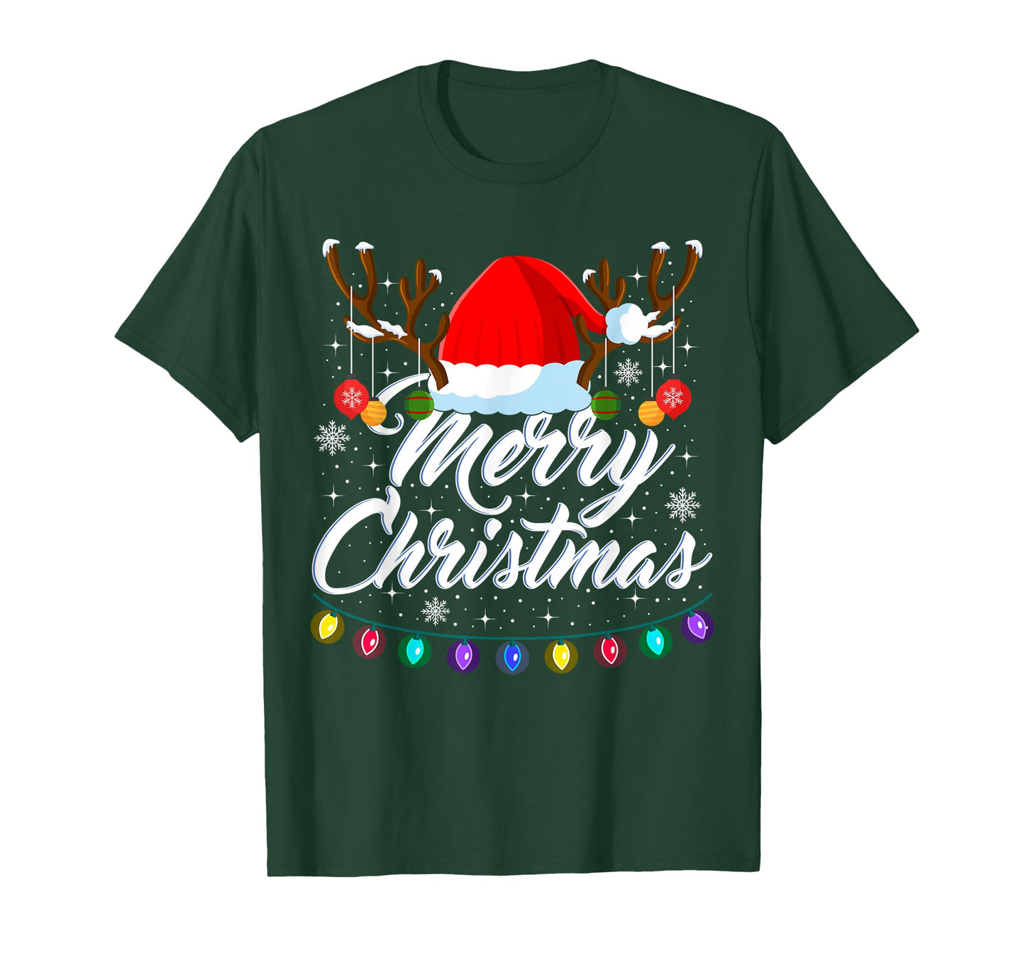 Merry Christmas Red Santa Hat Reindeer Xmas Matching Family T-Shirt