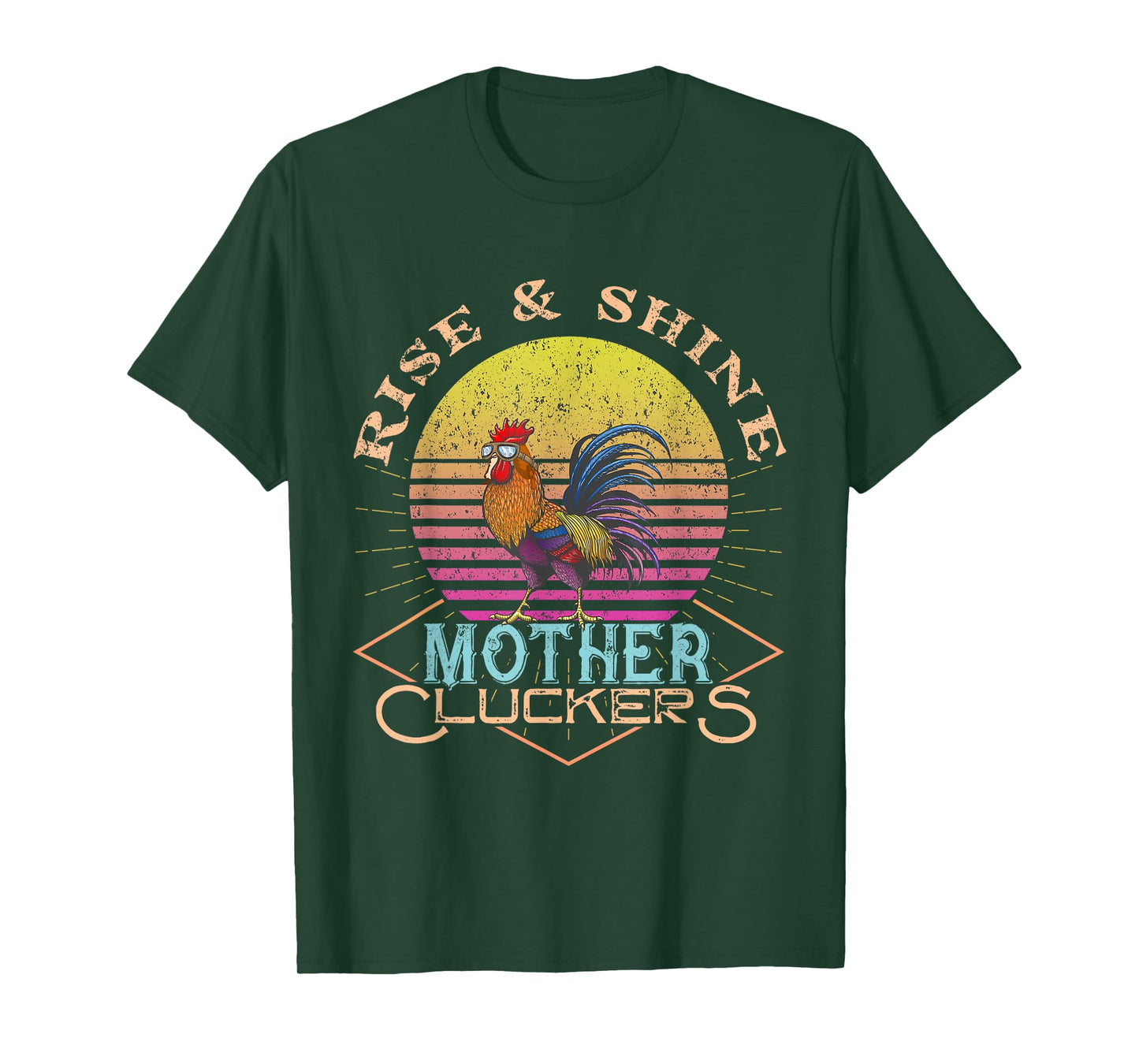 Rise & Shine Vinage Rooster Funny Farm Chicken Tee T-Shirt