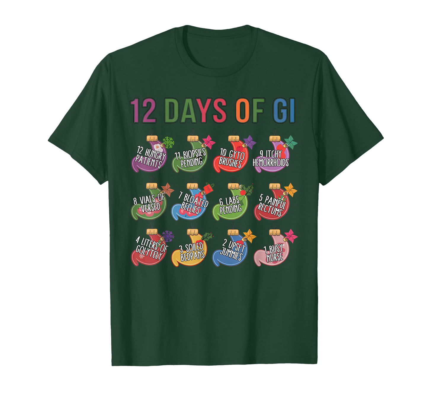 Funny Christmas Gastroenterologist Gastro Crew 12 Days Of GI T-Shirt