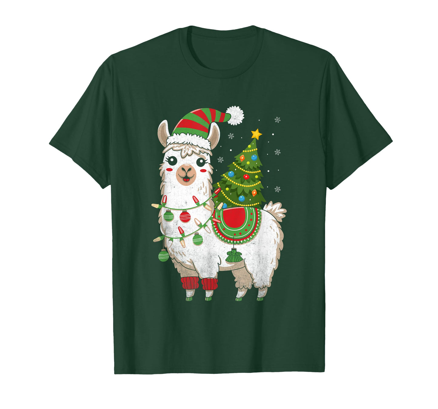 Llama Christmas Tree Cute X-mas Lights Festive Holiday T-Shirt