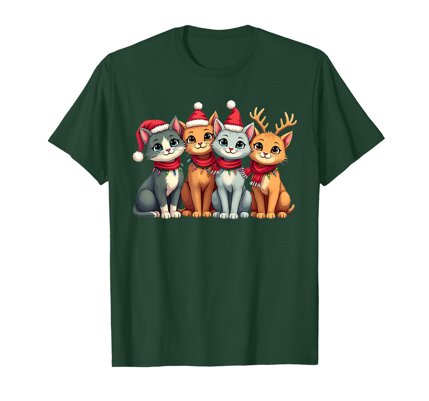 Santa Cat Light Gorgeous Reindeer Pajama Cat Christmas Pj T-Shirt for Men Women Kids