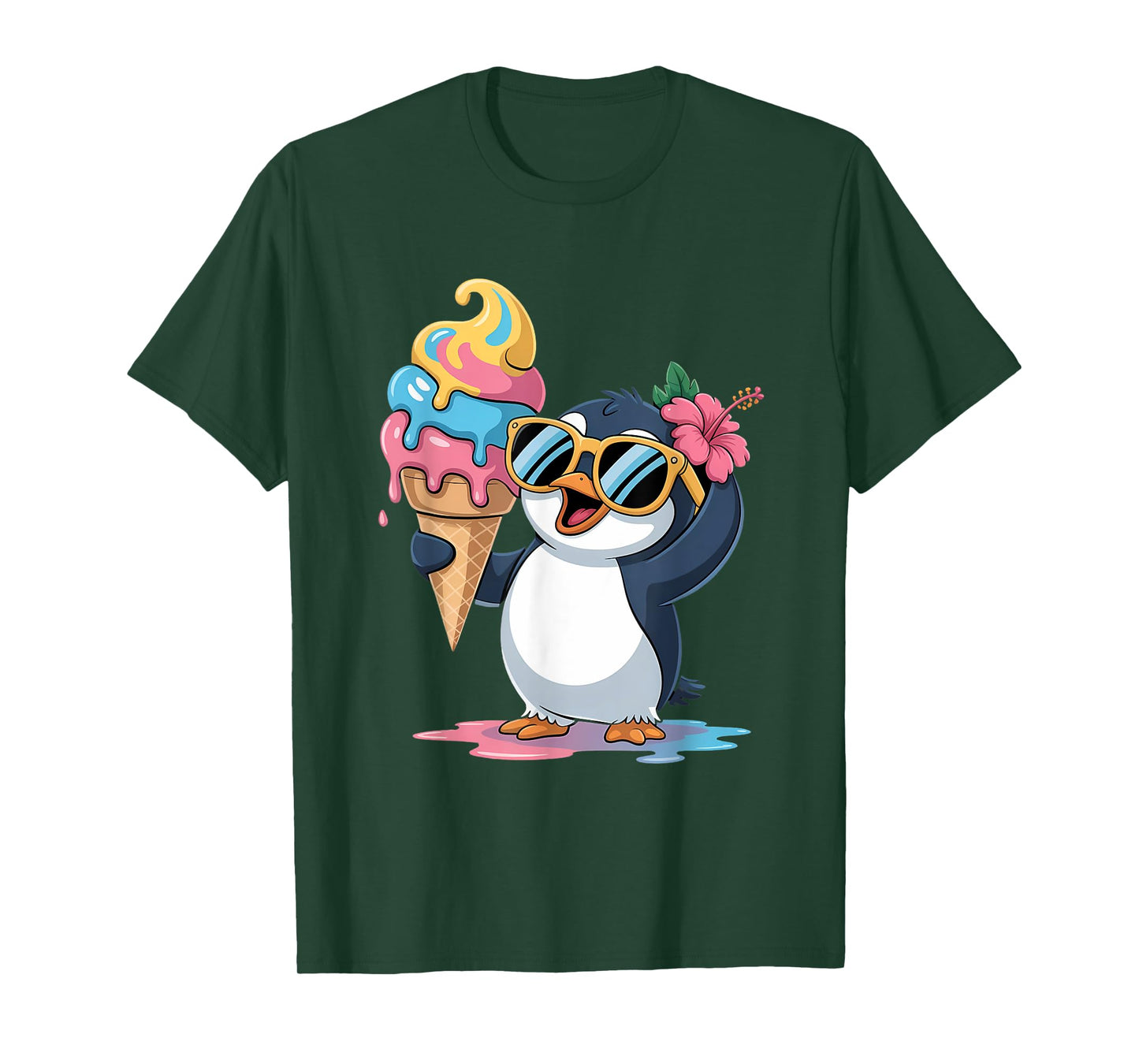 Funny Summer Foodie Lovers Cute Penguin Holding Ice Cream T-Shirt