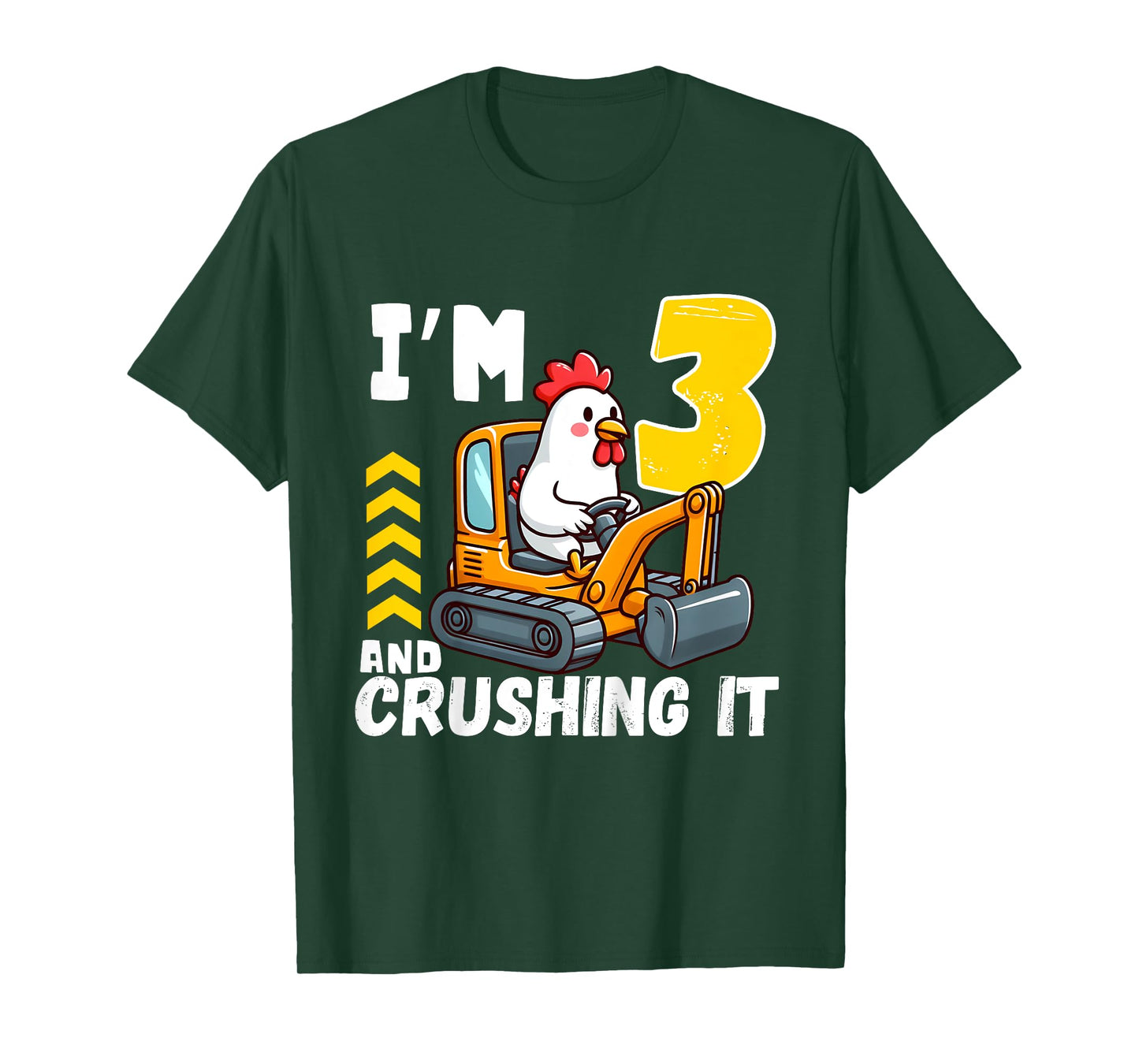 Kids Three 3yr 3rd Birthday Construction Boy 3 Years Old Chicken T-Shirt
