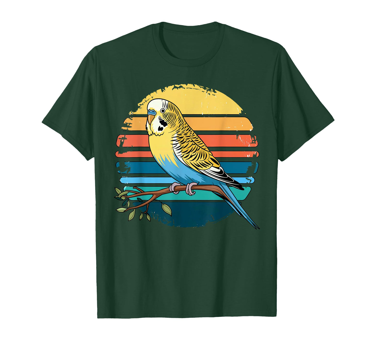 Budgie Parakeet Retro Sunset Vintage Budgerigar Bird Lover T-Shirt