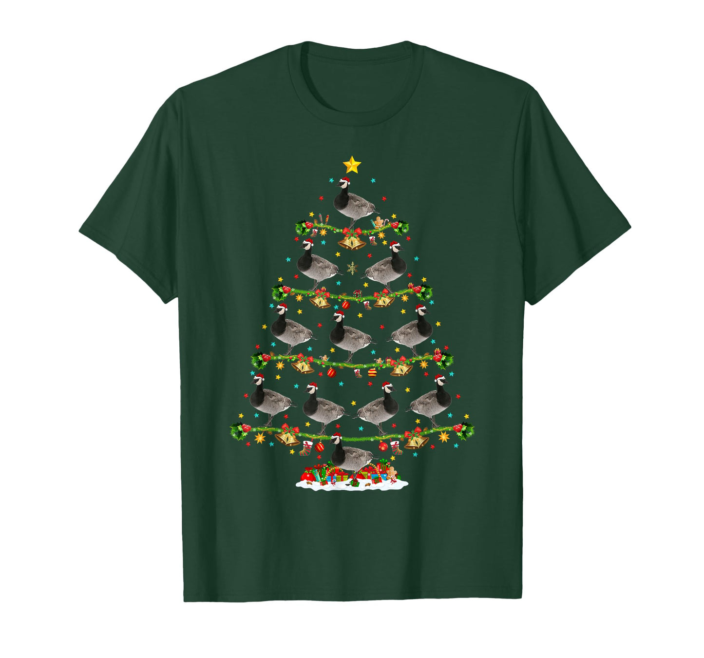 Funny Xmas Lighting Santa Canada-Goose Bird Christmas Tree T-Shirt