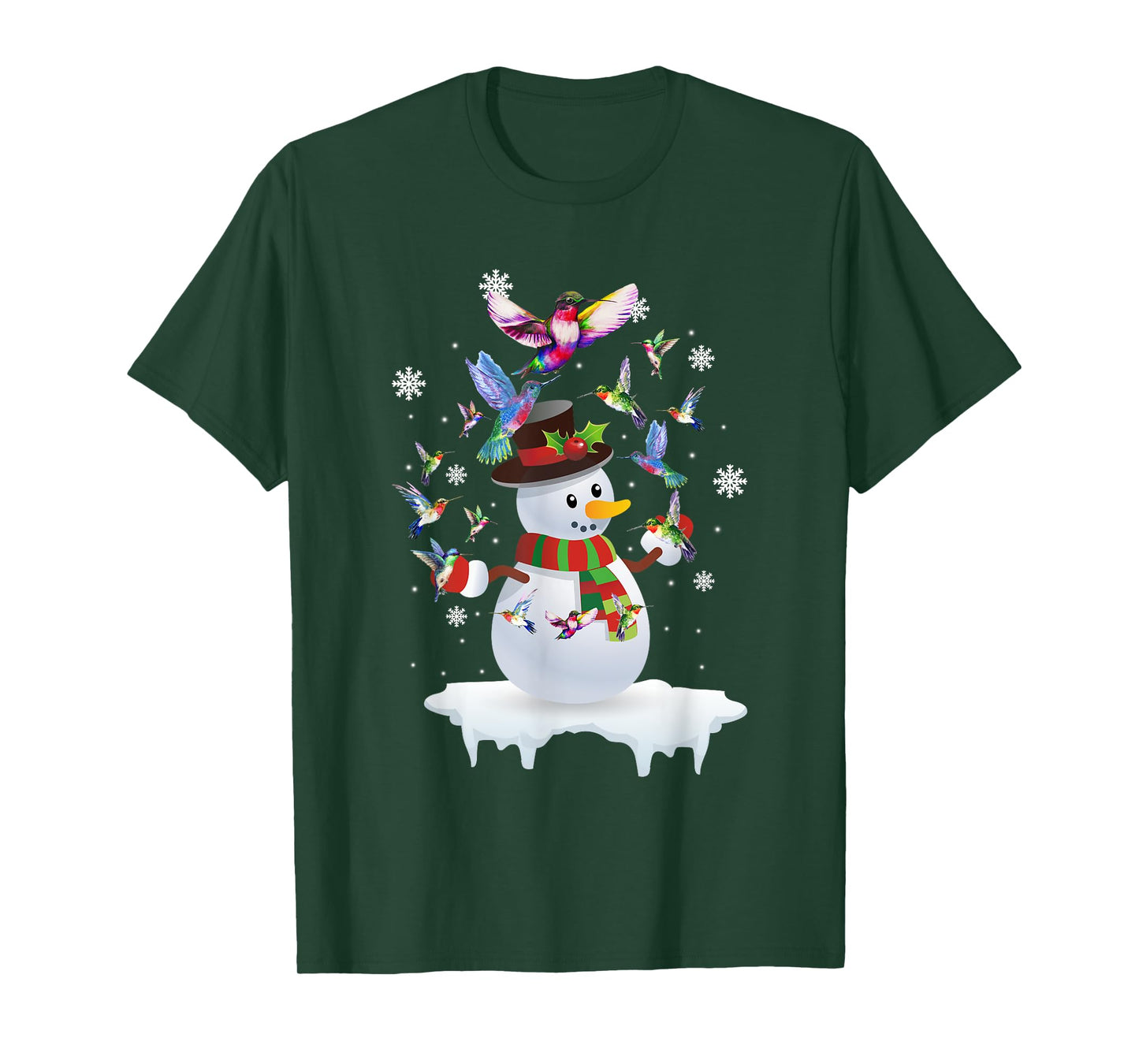Hummingbirds Snowman Funny Christmas Animal Bird Lovers T-Shirt