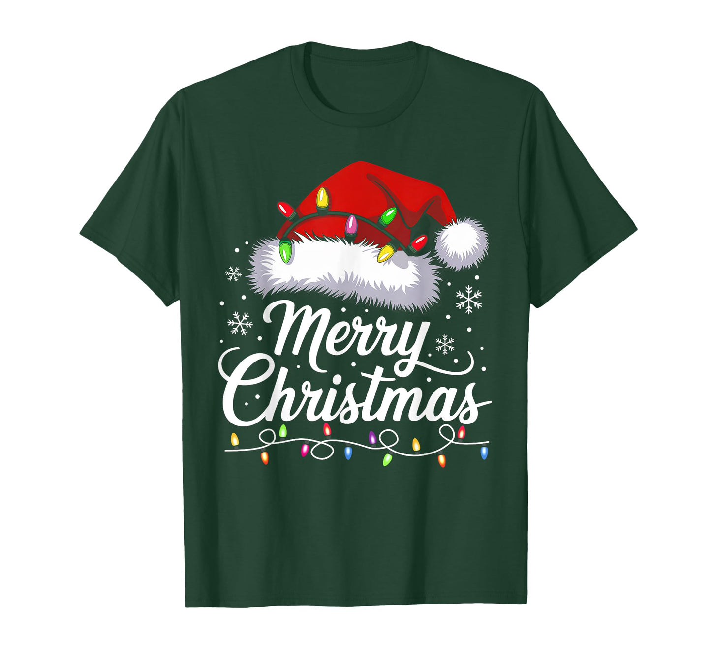 Merry Christmas Lights Santa Hat Funny Xmas Family Men Women T-Shirt