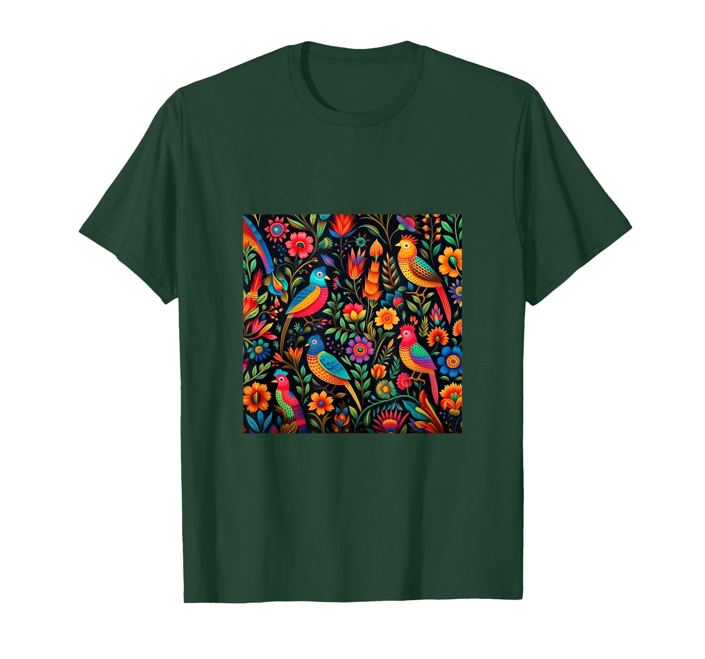 Mexican Embroidery Pattern Art Birds Flowers T-Shirt