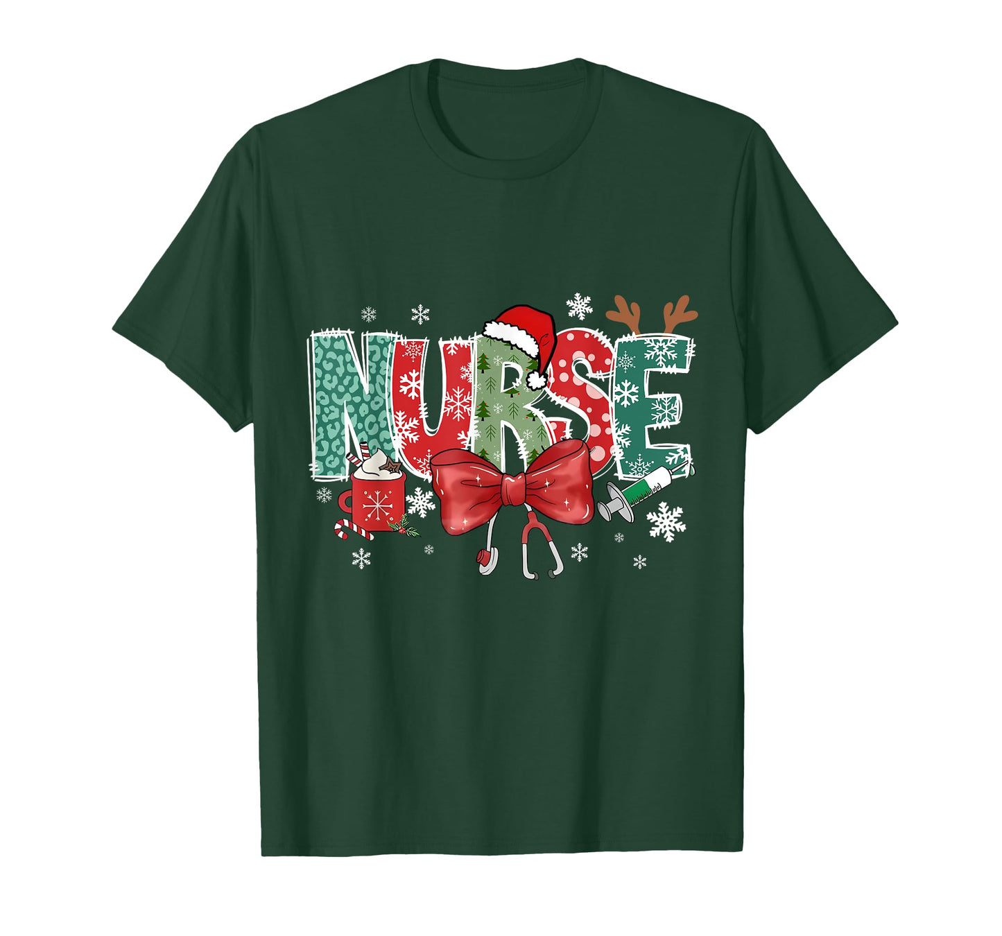 Christmas for Women Christmas Nurse Family Humorous T-Shirt - Unisex, Black, Small, Short Sleeve