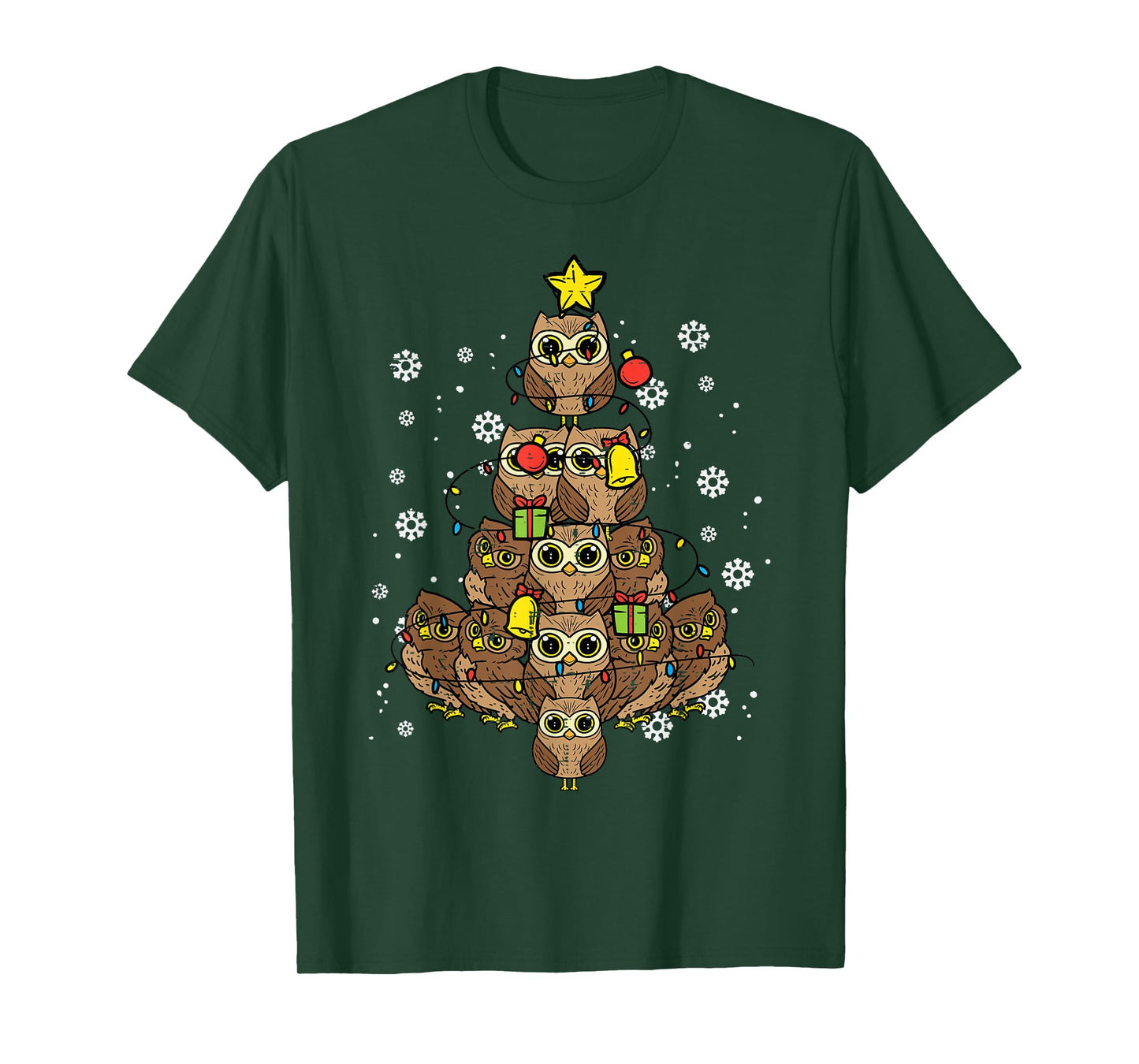 Owls Christmas Tree Cute Xmas Bird Animal Men Women Kids T-Shirt